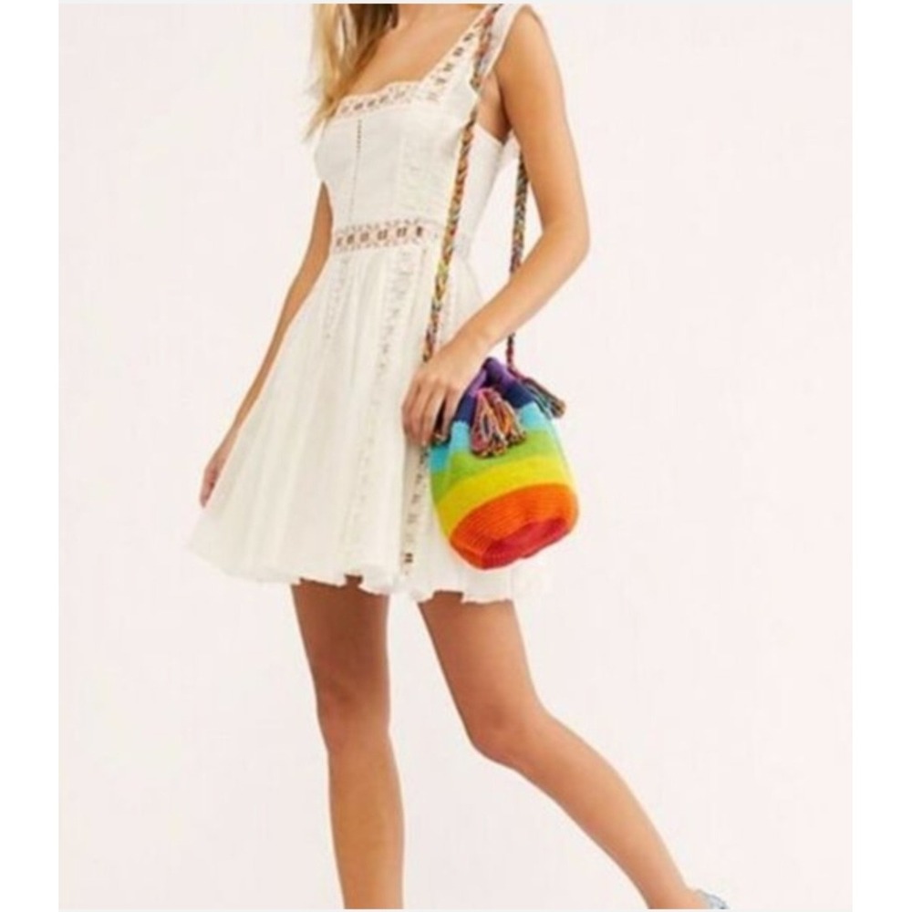 Free People FP One Verona Mini Dress Ivory Crochet Lace Smocked NEW S Fairycore